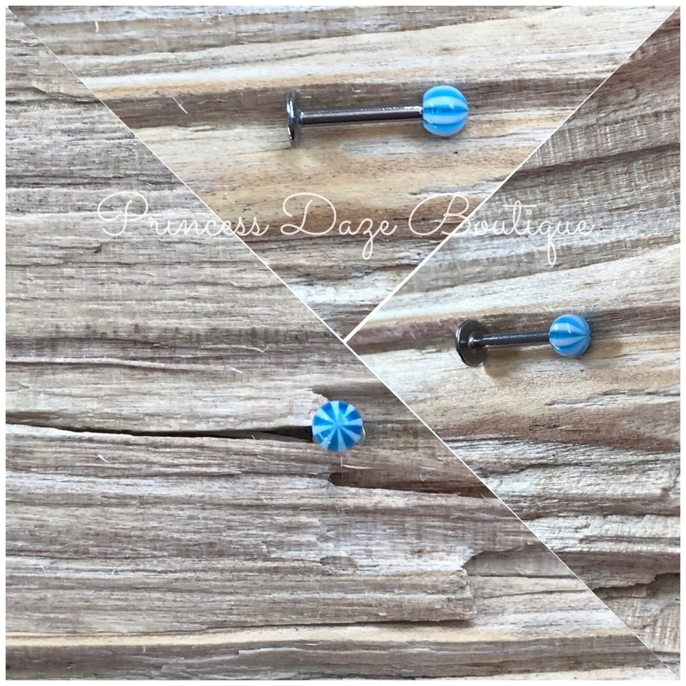 Nose Ring Lip Ring Piercing Jewelry Blue White Stripe Ball Labret Tragus Ear
